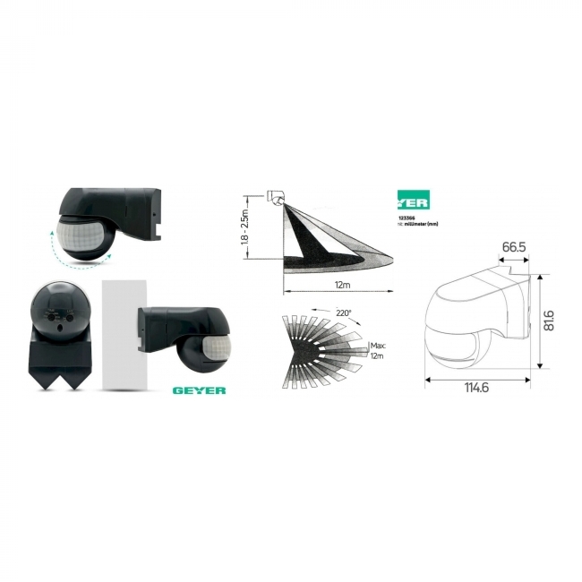 SENZOR POKRETA ZIDNI PIR 220 500W 12m IP44 ANTRACIT Cijena