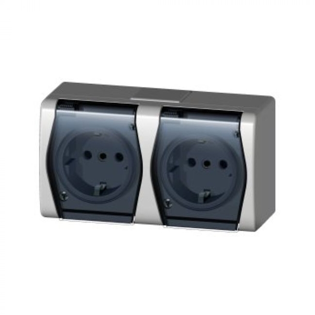 UTIČNICA HERMES 2 DVOSTRUKA ŠUKO NADŽBUKNA 16A/250V IP44 SA POKLOPCOM SIVA Cijena